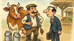 Виц: – Колко мляко дава вашата крава?