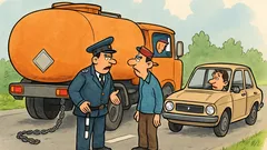 Виц: Пътува бензиновоз, а зад него верига...