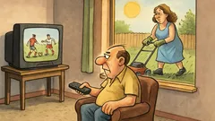 Анекдот: Горещ ден. Мъжът гледа мач...