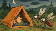 Анекдот: Турист лежи в палатката...