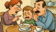 Виц: Баща, майка и син закусват...