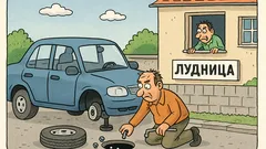 Анекдот: Човек пука гума пред лудницата...