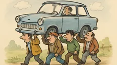 Виц: Един човек вижда четирима носят трабантче