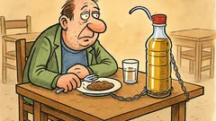 Анекдот: В кръчмата вързали олиото за масата