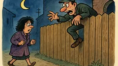 Анекдот: посред нощ жена върви покрай ограда