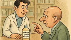 Виц: – Този шампоан против косопад, колко време...