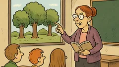 Виц: Учителка пита – Местност, населена с дървета...